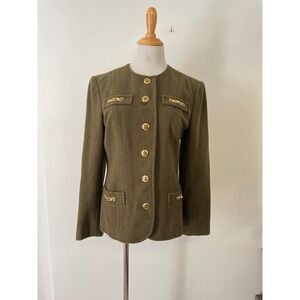 Vintage single breasted moth green wool blend blazer w/gold buttons